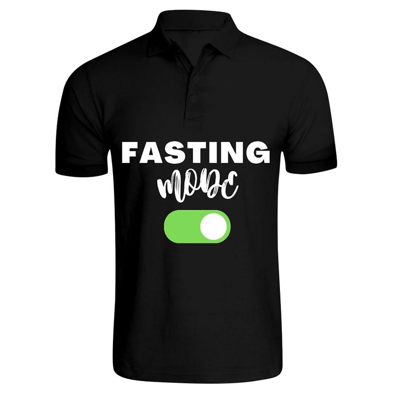 BYFT - Fasting Mode On Printed Cotton Polo T-Shirt - Black