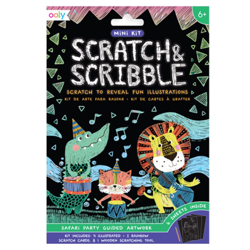 Ooly - Mini Scratch & Scribble Art Kit Safari Party 7 Pc Set