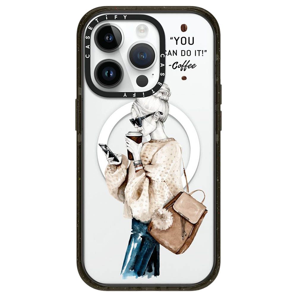 Casetify - Iphone 14 Pro Impact Case w/ Magsafe - Girl & Coffee