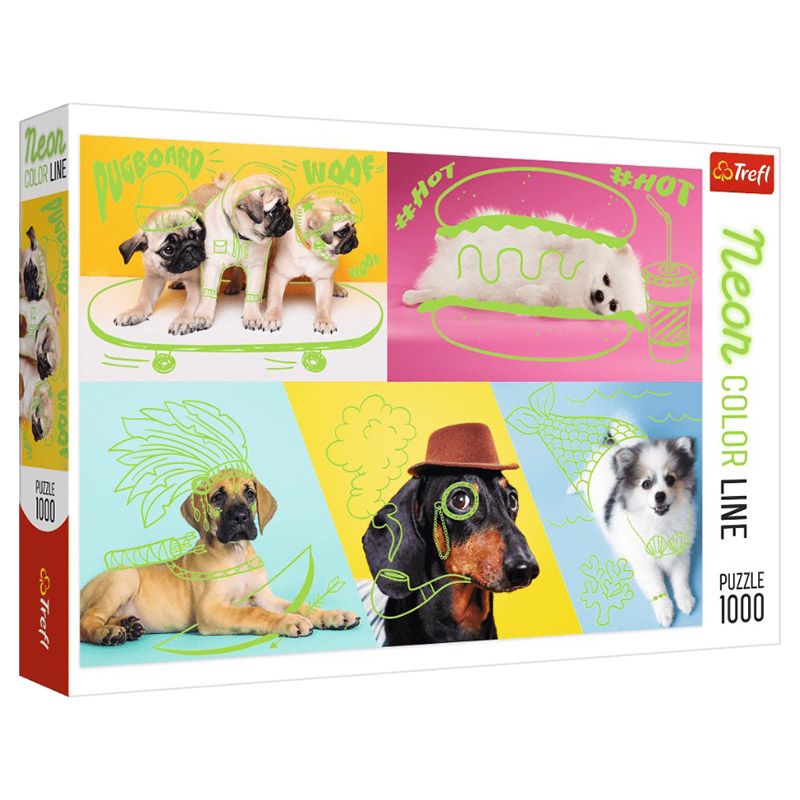 Trefl - Puzzles 1000 Neon Color Line - Far Out Dogs