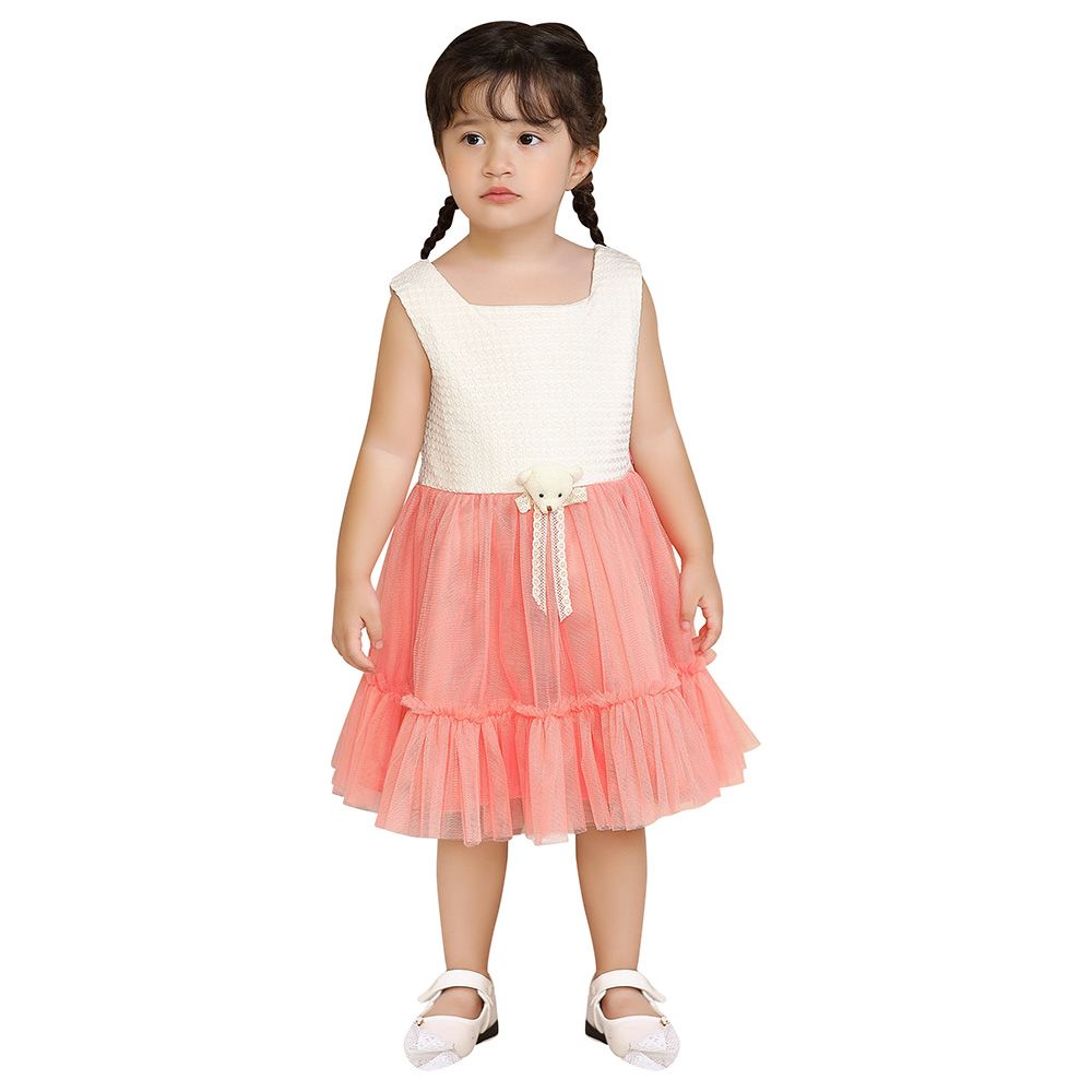 Smart Baby - Baby Girl Sleeveless Party Dress - White/Coral