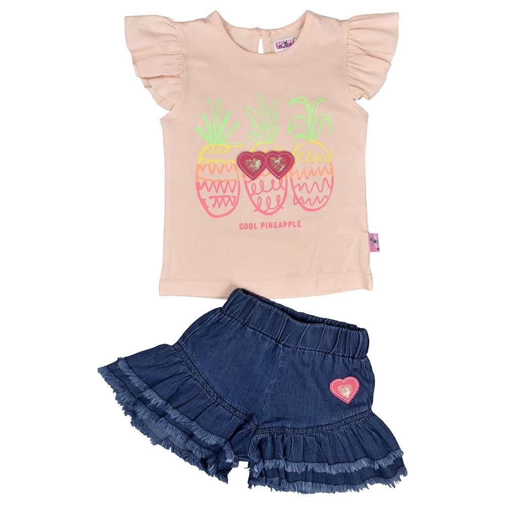 Smart Baby - 2pc-Set - Baby Girl Top & Shorts - Dusty Peach