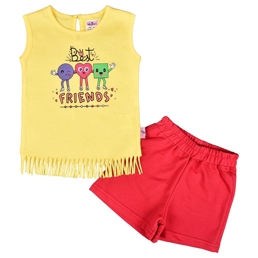 Smart Baby - 2pc-Set - Baby Girl Top & Shorts - Yellow/Red