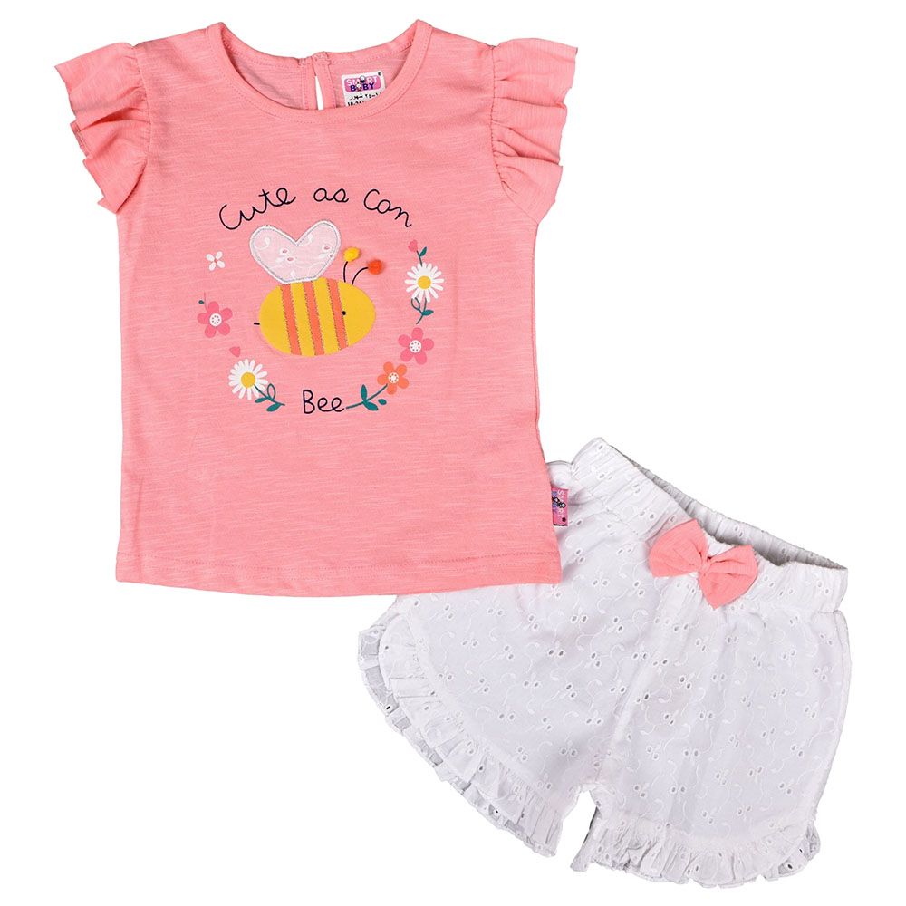 Smart Baby - 2pc-Set - Baby Girl Top & Shorts - Pink/White