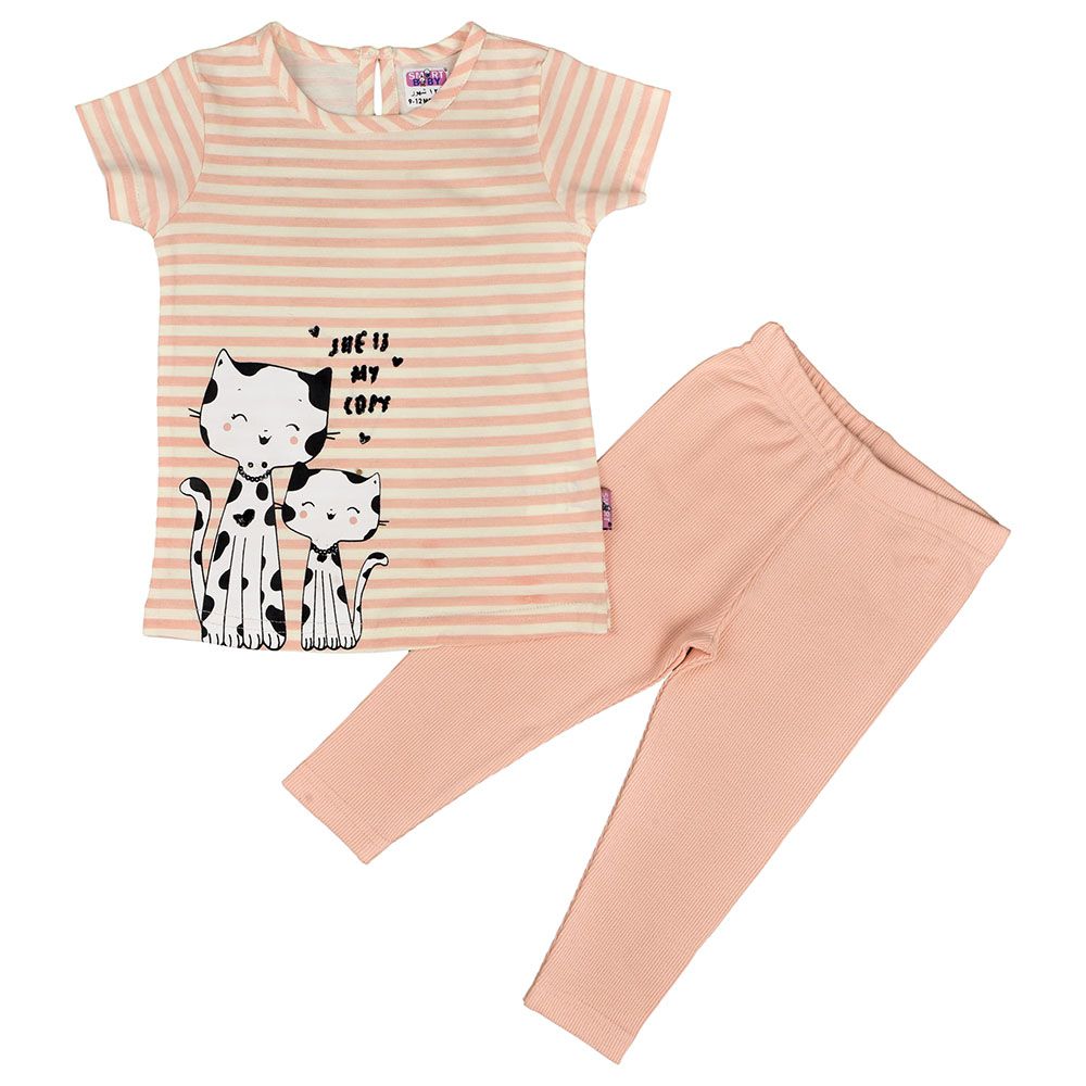 Smart Baby - 2pc-Set - Baby Girl Top & Leggings - Peach