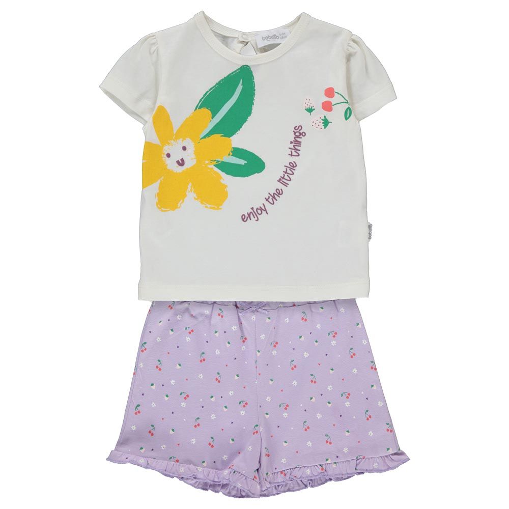 Bebetto - 2pc-Set - Baby Girl Top & Shorts - White/Purple