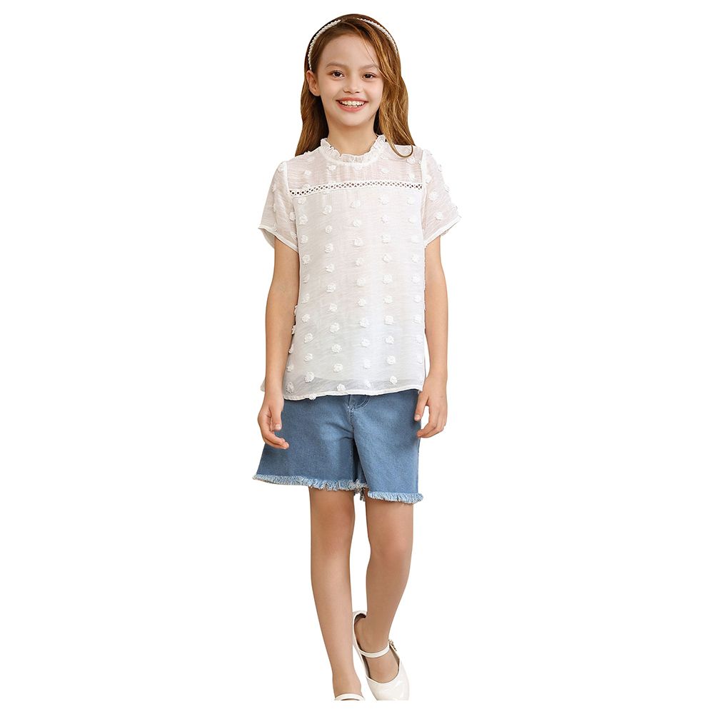 Le Crystal - 2pc-Set - Girl Top & Shorts - White/Blue