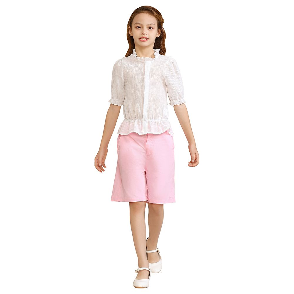 Le Crystal - 2pc-Set - Girl Top & Shorts - White/Pink