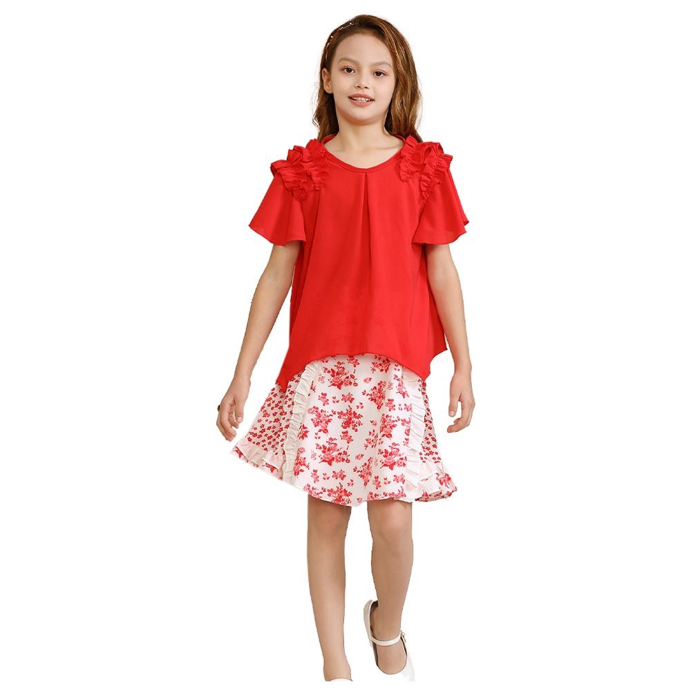 Genius - 2pc-Set - Girl Top W/ Skirt - Red