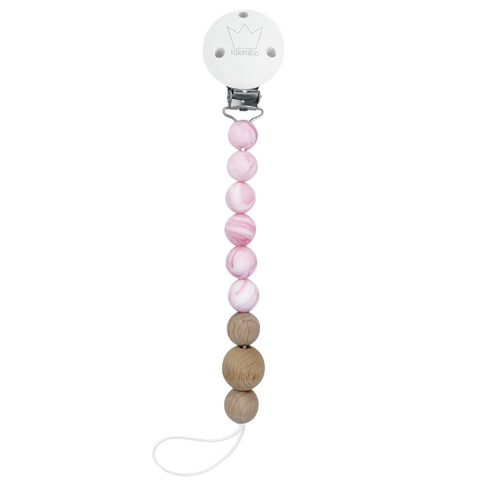 LittleMICO - Sol Silicone/Wood Pacifier Holder - Pink Marble