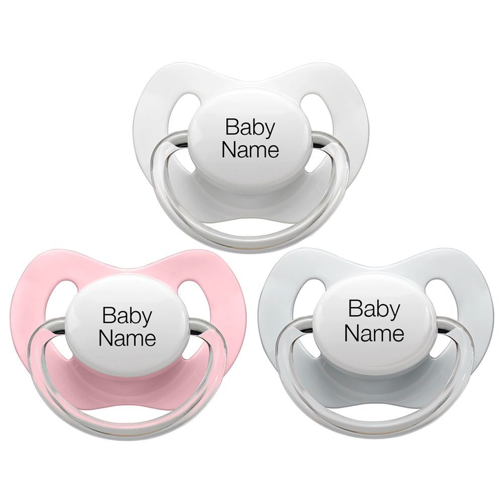 LittleMICO - Personalised Pacifiers 5M+ 3pcs - Grey/Pink/White