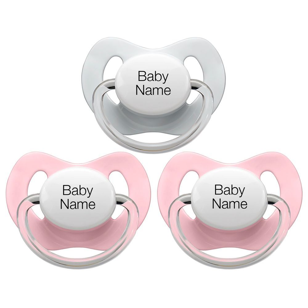 LittleMICO - Personalised Pacifiers 5M+ 3pcs - Pink/Grey