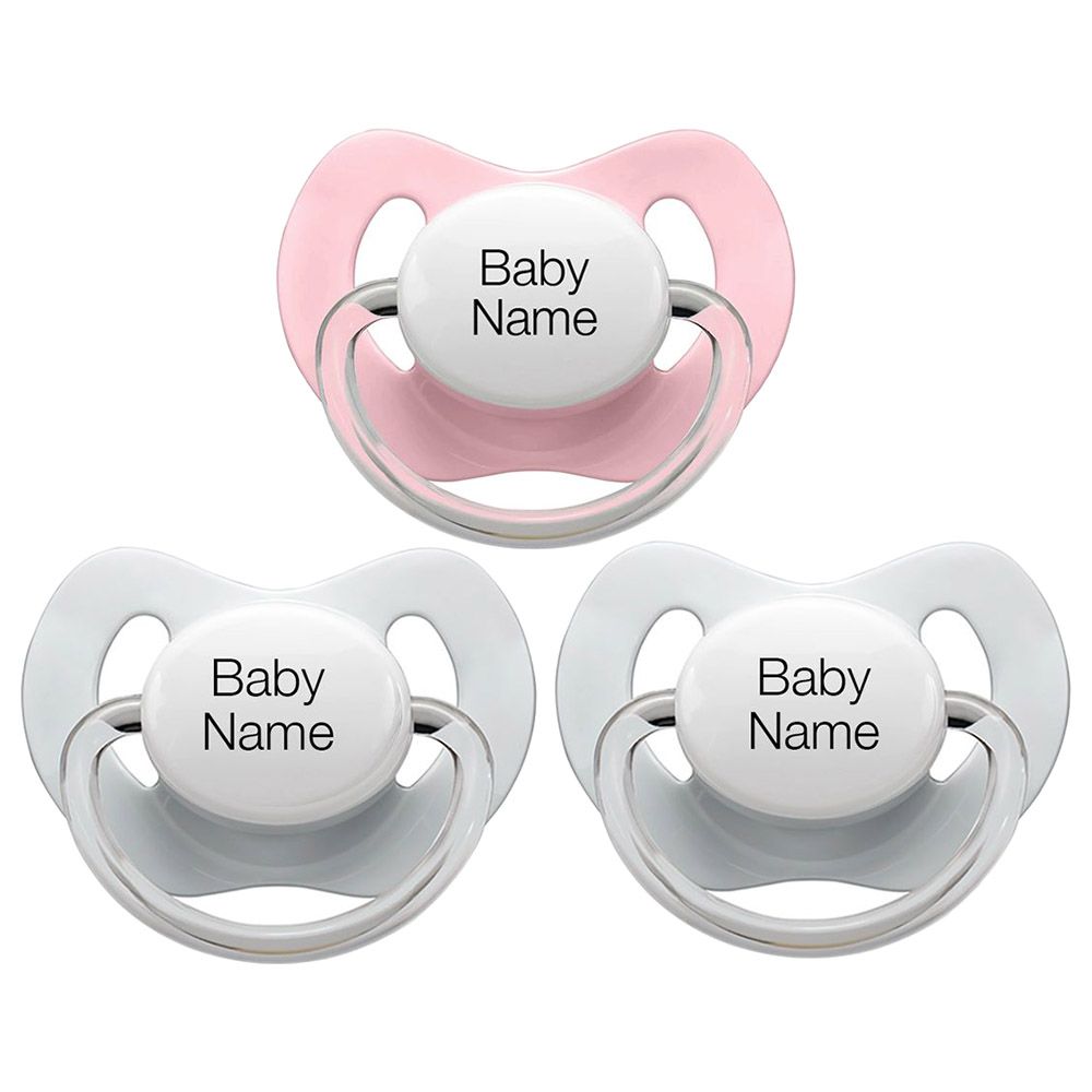 Littlemico - Personalised Pacifiers 0-6M 3pc - Grey/Pink