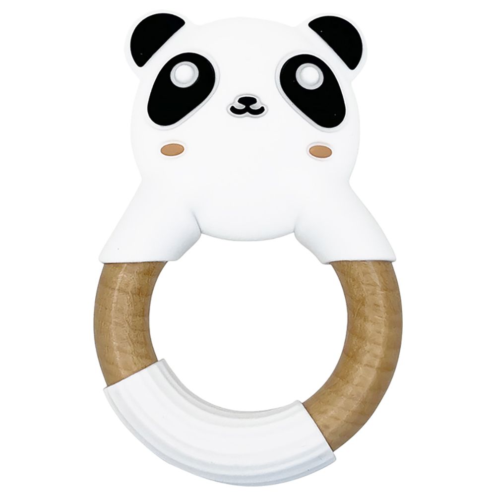 Littlemico - Panda Silicone And Wood Teether - White