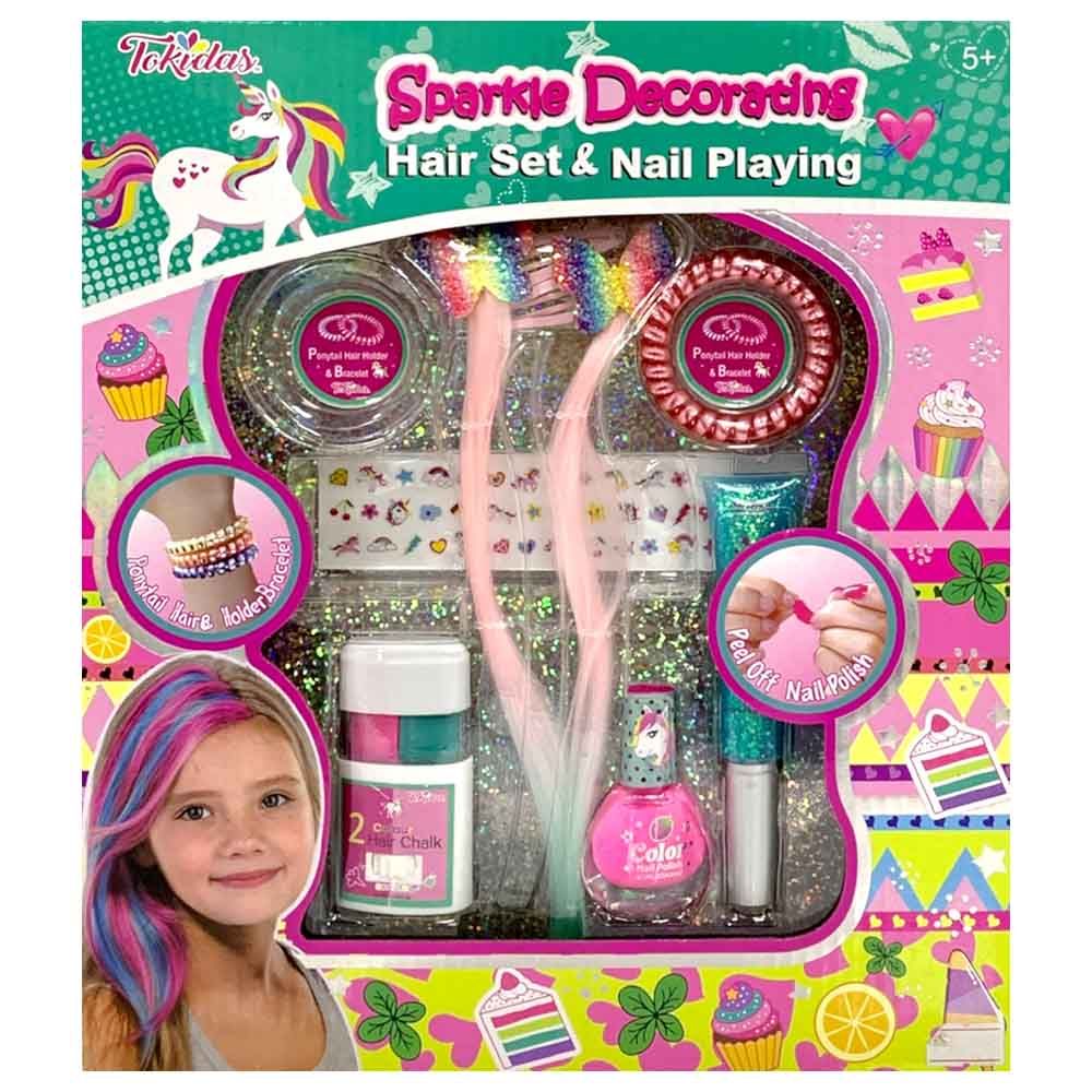 Tokidas - Girls Sparkle Decorating Hair Set And Nail Playing