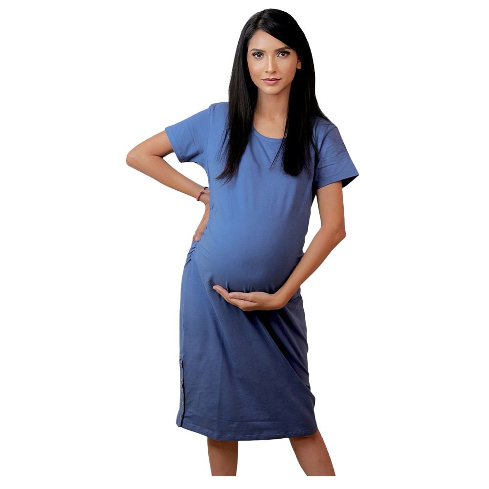 Tummy Organic Cotton T- Shirt Maternity Dress - Blue