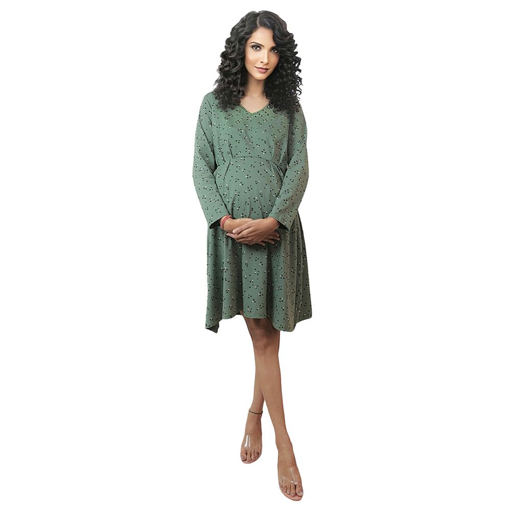 Tummy Organic Cotton - Flared Maternity Dress - Green