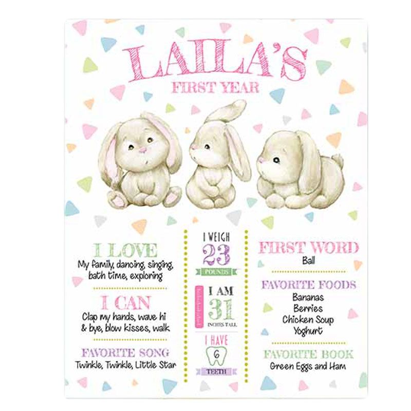 Twinkle And Giraffe Designs Personalized Baby Bunny 1st Year Milestone Board Poster