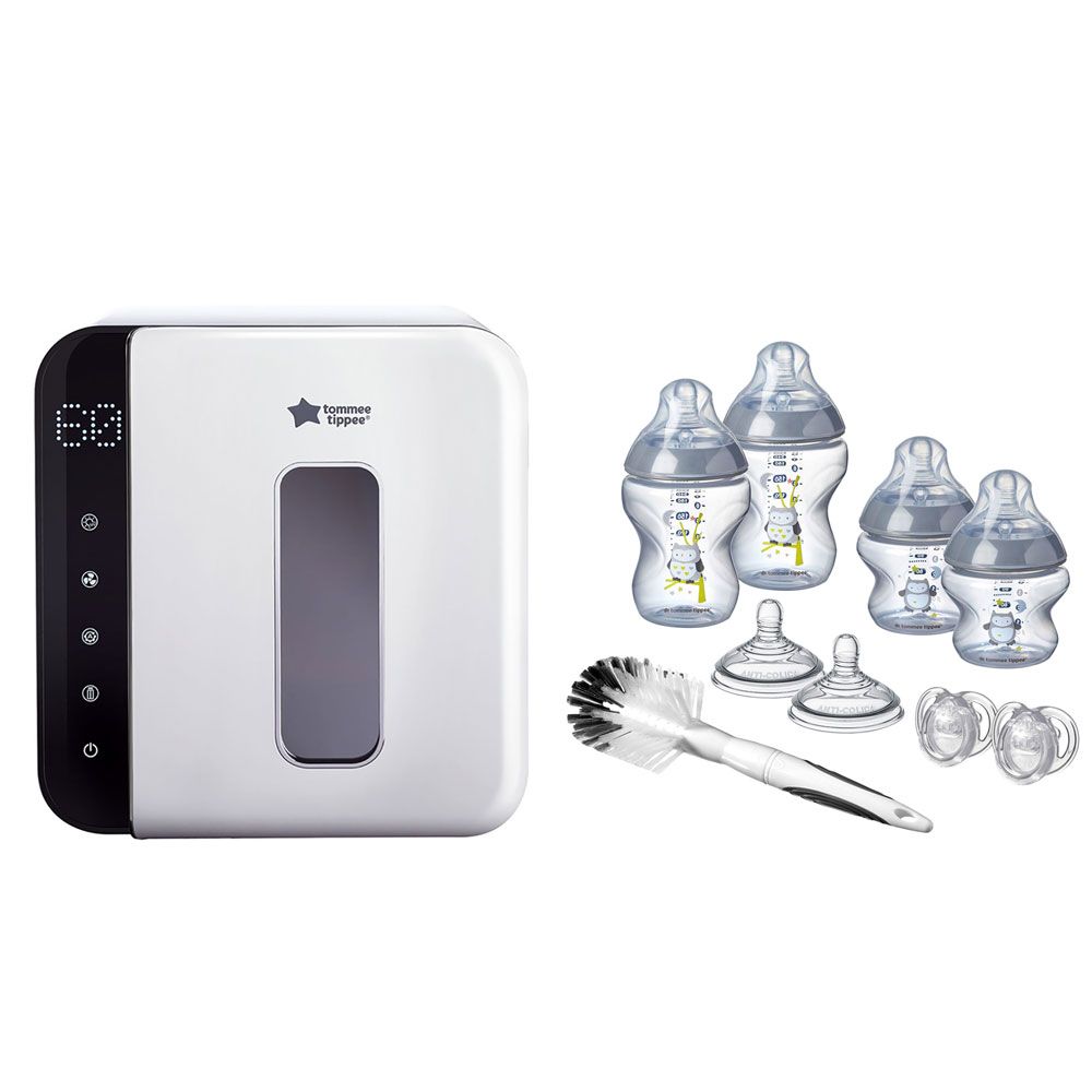 Tommee Tippee Ultraviolet Steriliser for Baby Bottles + Closer to Nature Feeding Bottle Kit, Boy