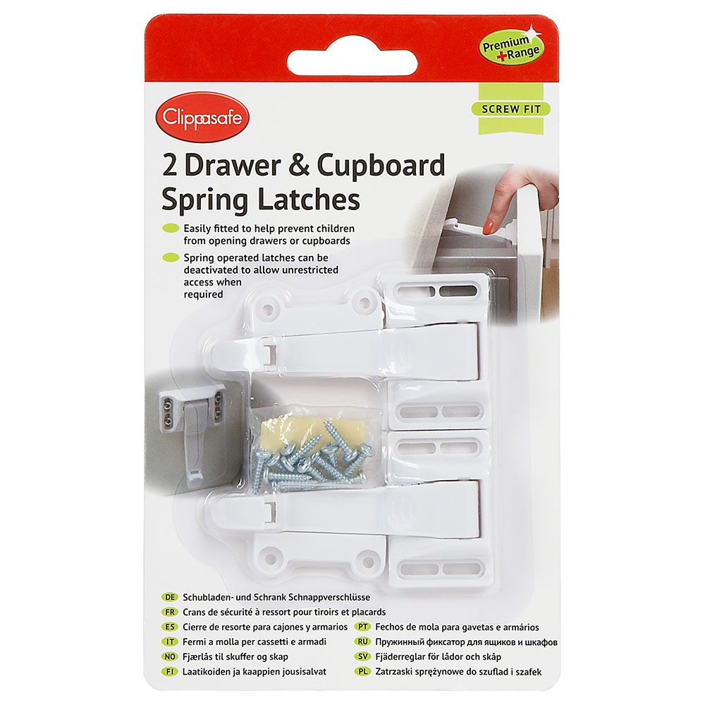 Clippasafe Drawer & Cupboard Spring Latch Pack Of 2 - White