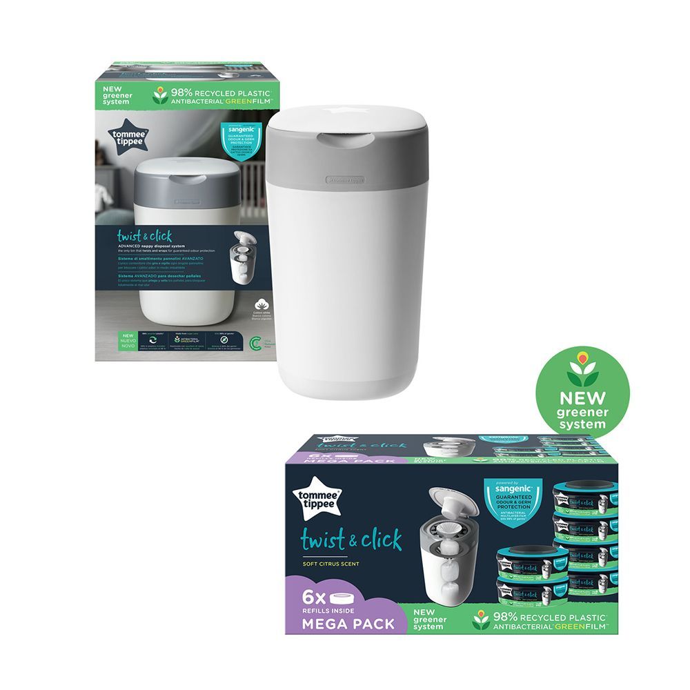 Tommee Tippee Twist & Click Advanced Nappy Disposal Starter Pack + 6 Refills