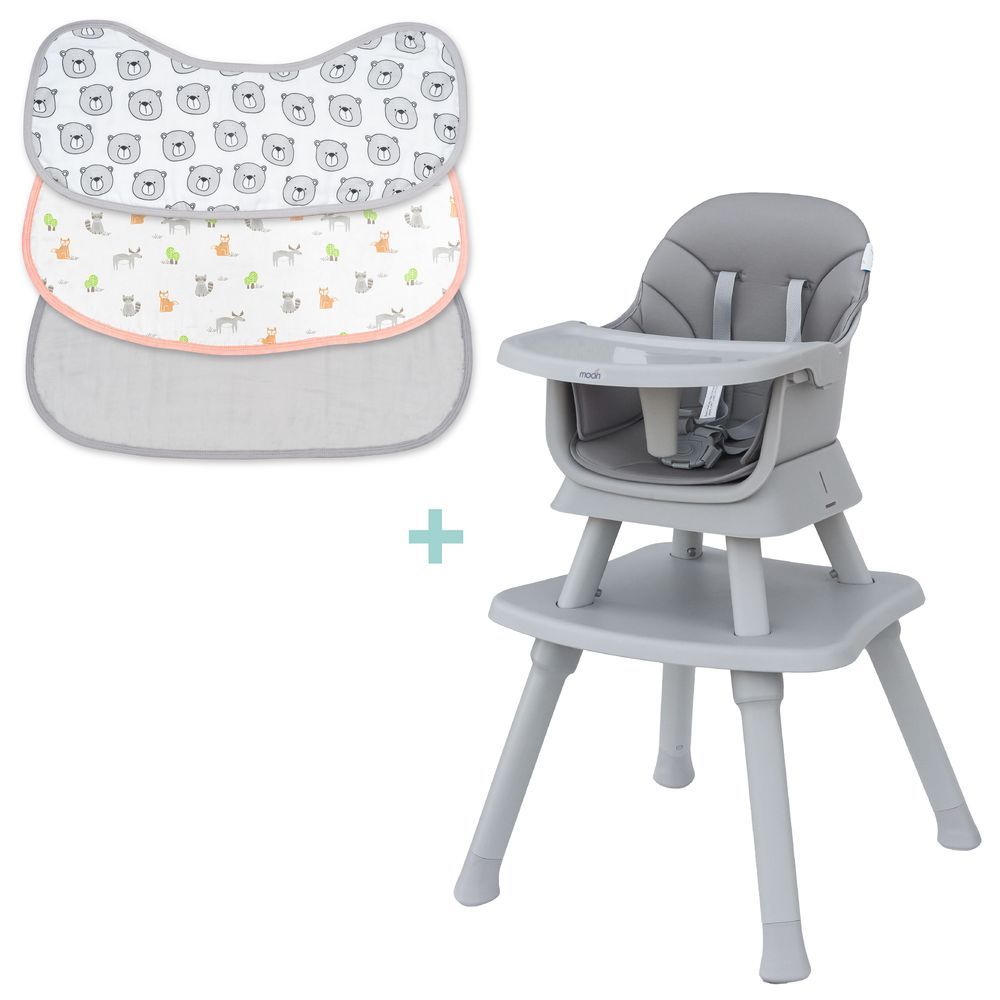 Moon - 6-in-1 High Chair & Organic Burpy Cloth - Grey