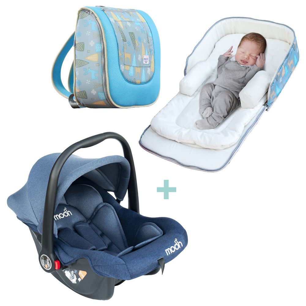 Moon - Infant Carrier & Travalo Travel Bed & Backpack - Blue