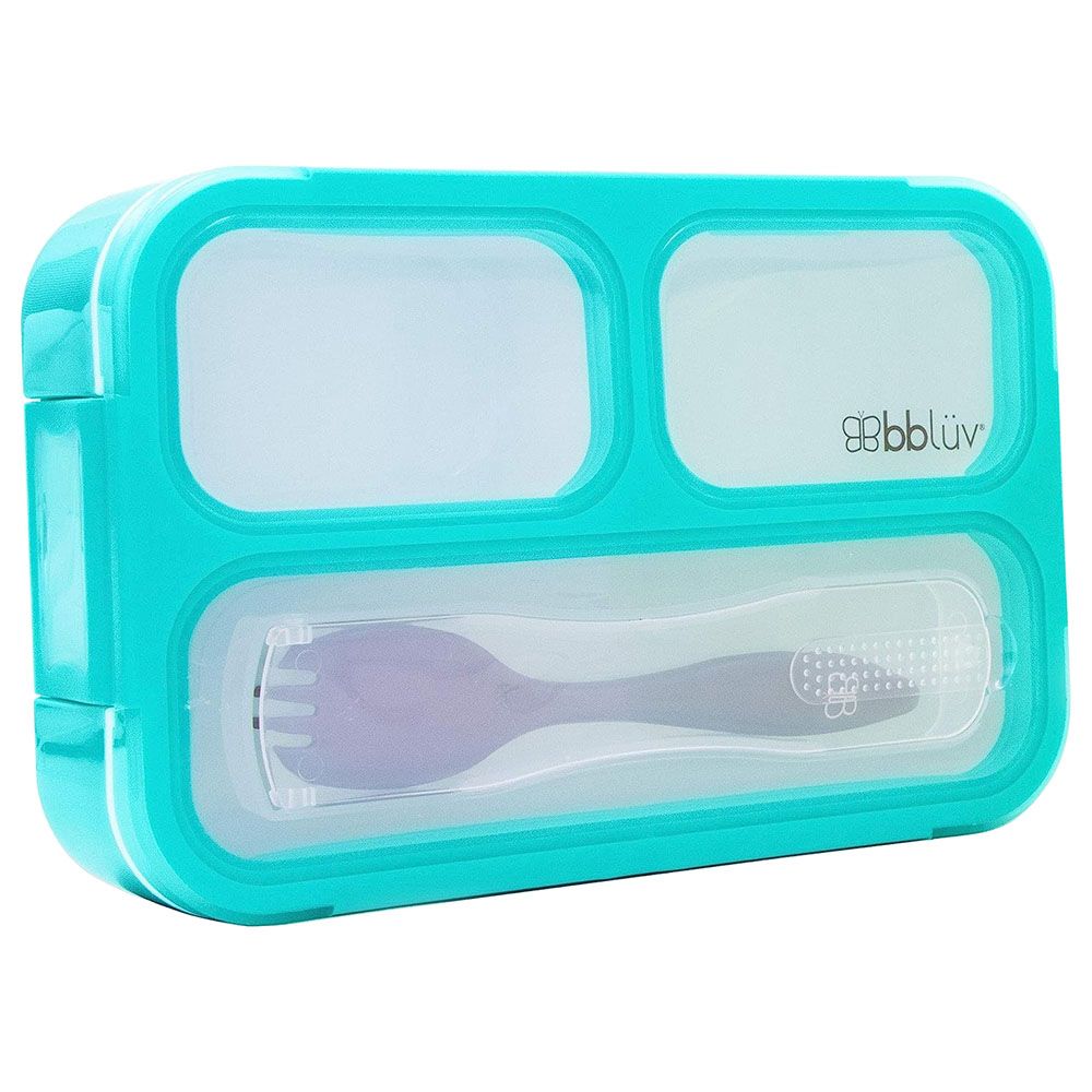 Bbluv - 3 Compartment Bento Sealed Lunchbox With Spork - Aqua