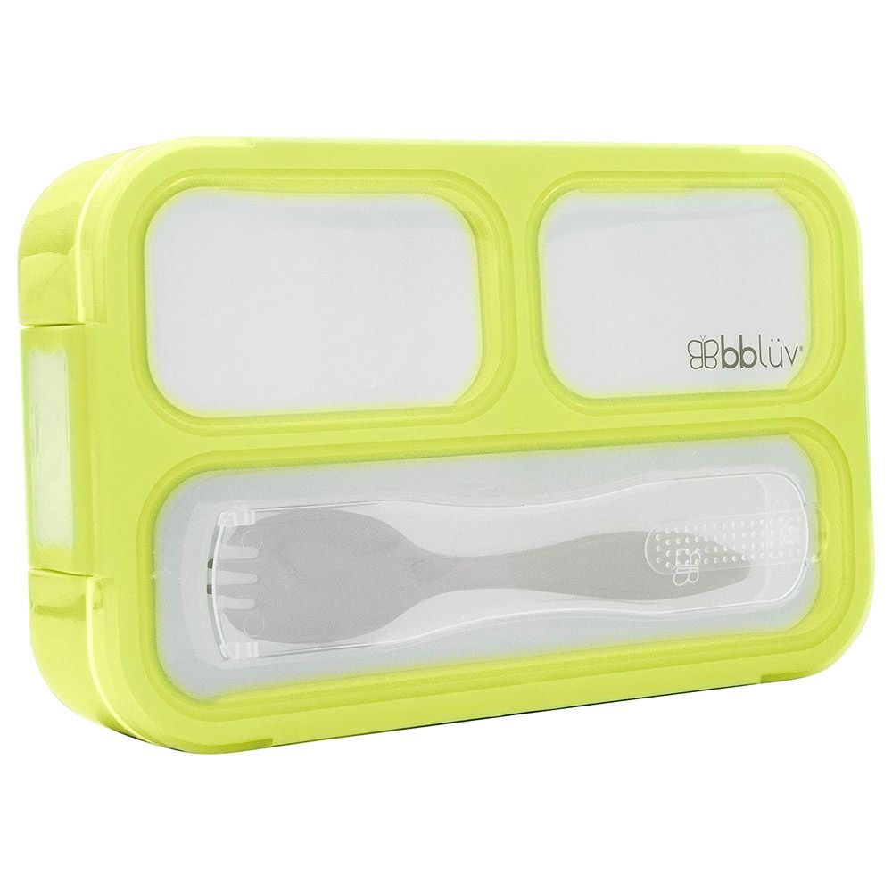 Bbluv - 3 Compartment Bento Sealed Lunchbox With Spork - Lime