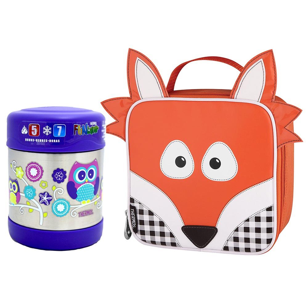 Thermos Lunch Bag-Forest Friend Fox+Food Jar Owl 290ml Combo