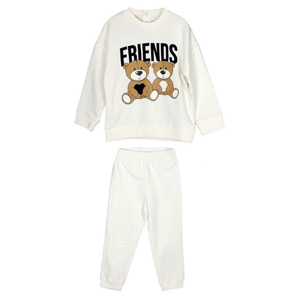 Aiko - 2pc-Set Girls Bear Sweat Top & Joggers - Off-White