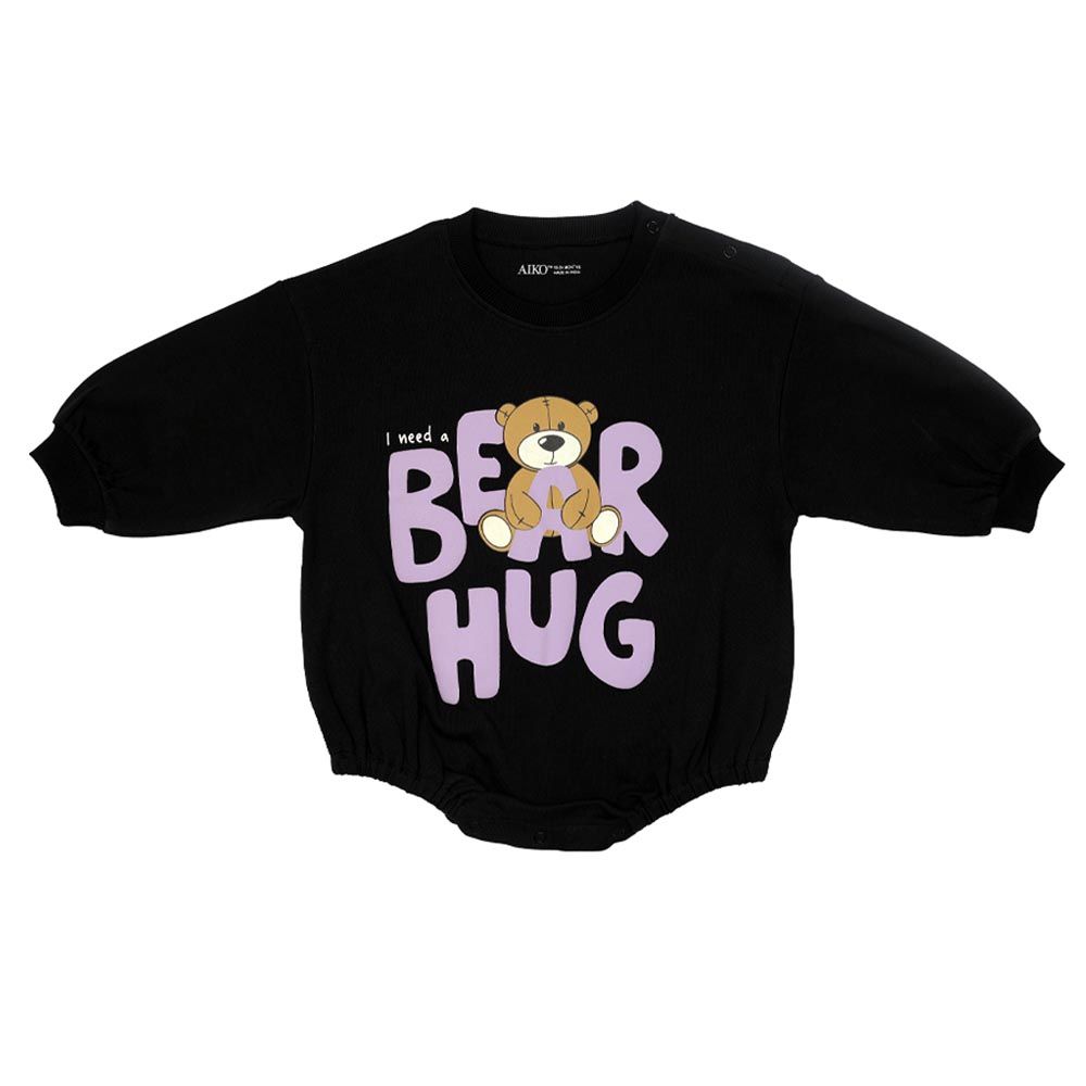 Aiko - Baby Bodysuit W/Bear Print - Black