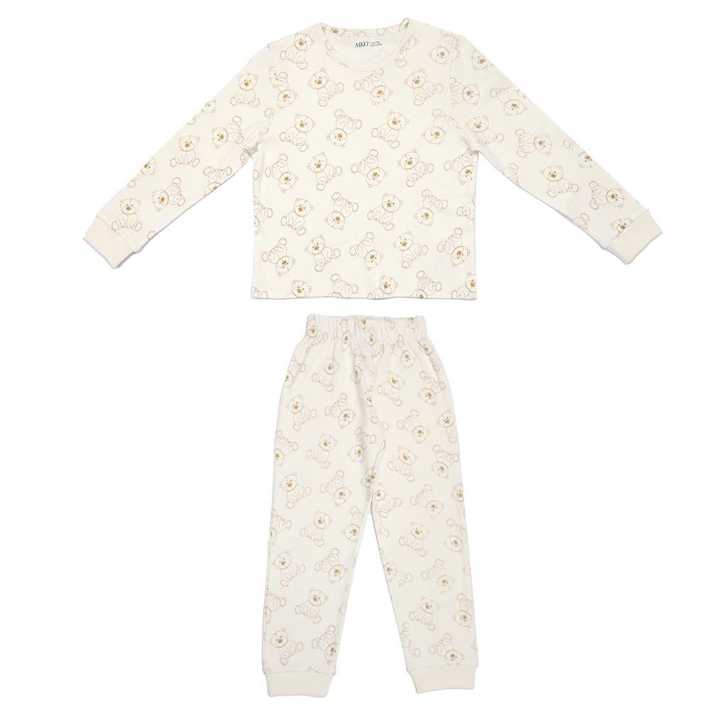 Aiko - 2pc-Set Infants Bear Print T-Shirt & Pyjama - White