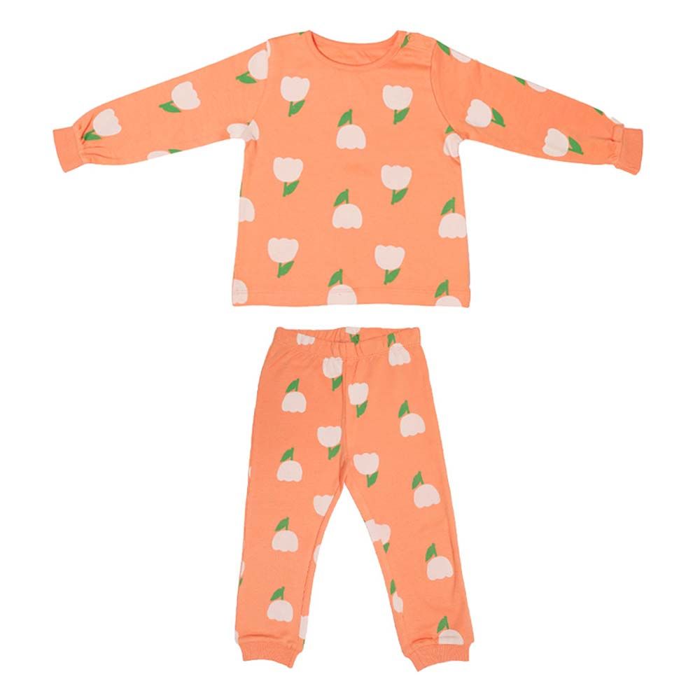 Aiko - 2pc-Set - Kids Cute Print T-Shirt & Pyjama - Orange