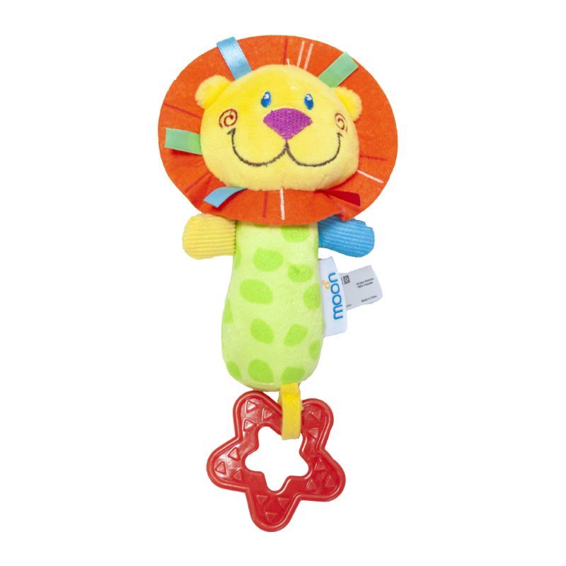 MOON - Soft Rattle Plush Toy W/ Squeaker Sounds & Teether Lion