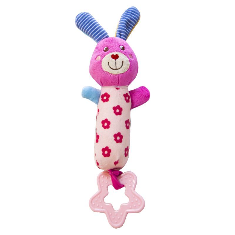 MOON - Soft Rattle Plush Toy W/ Squeaker Sounds & Teether Bunny