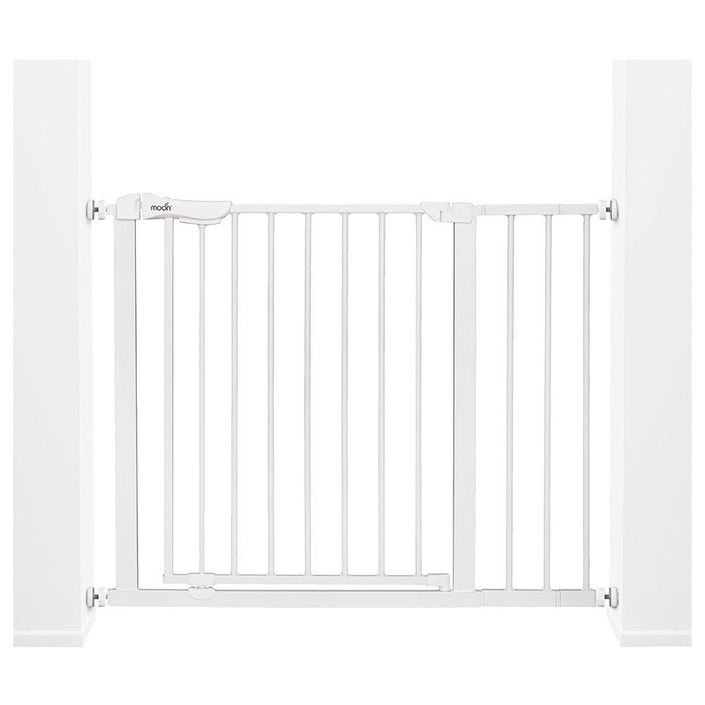 Moon - Safety Metal Gate with Extension Rack & Pressure Mount Kit - White