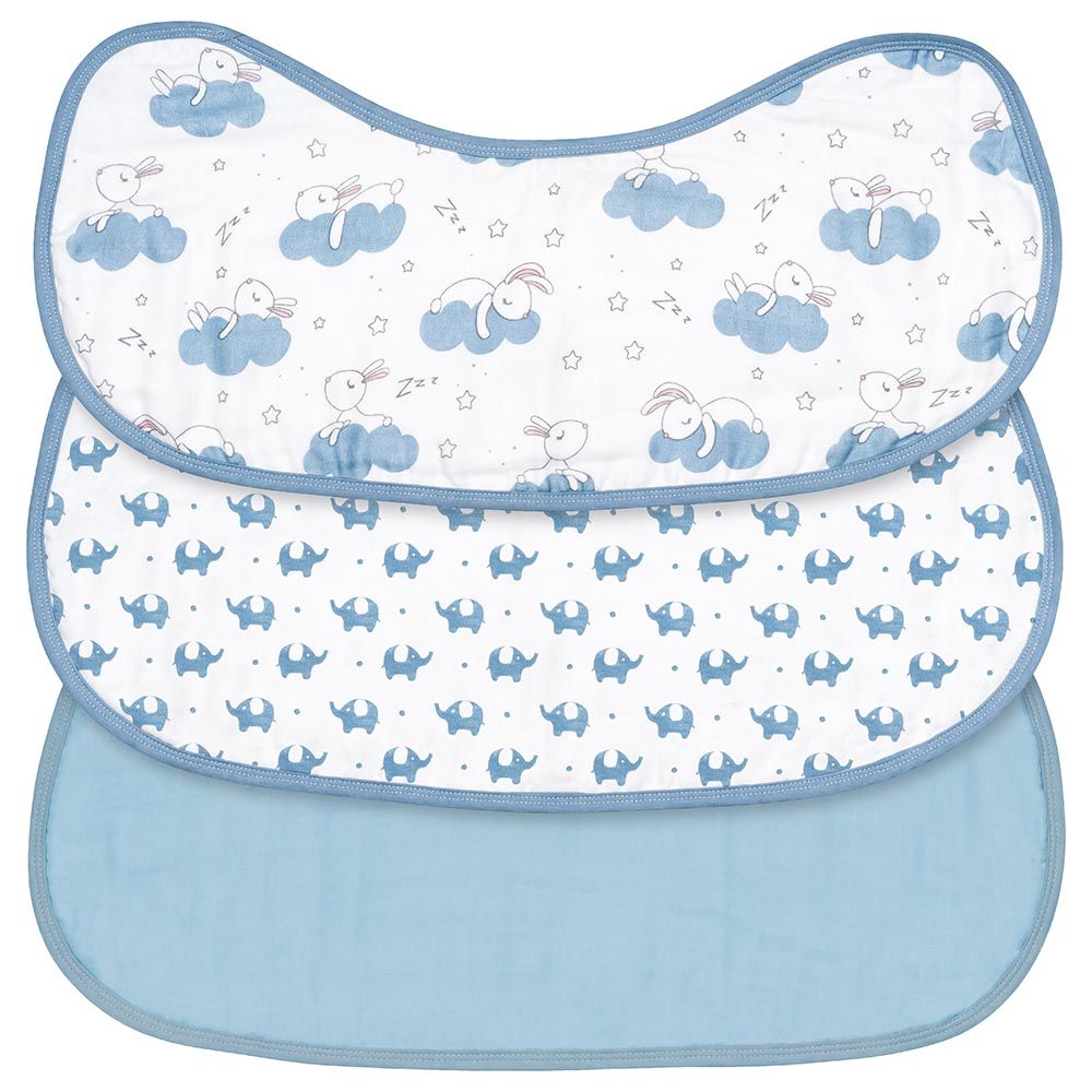 Moon - Organic Burpy Bib Pack of 3 - Elephant & Blue