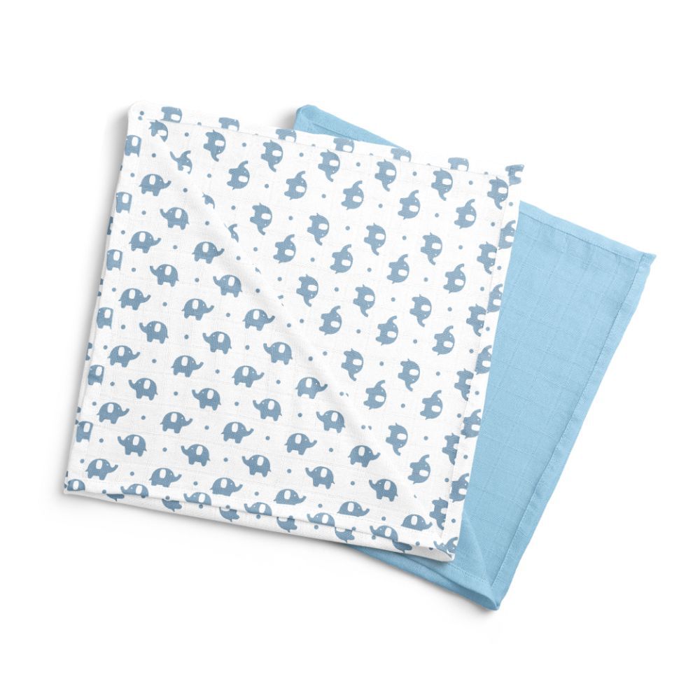 Moon - Bamboo Muslin Swaddle Wrap Pack of 2 - Elephant Print & Blue