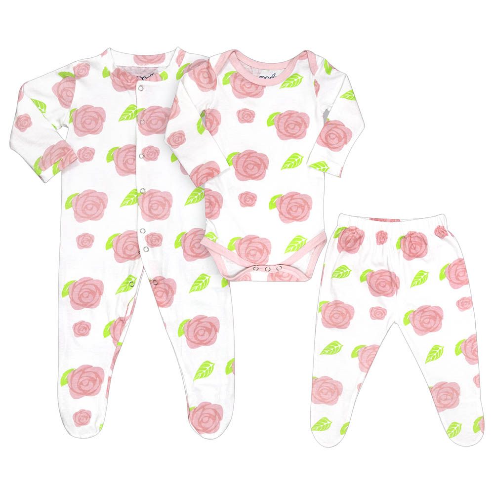 Moon - 3pc-Set - Organic Baby Gift Set - Rose Print