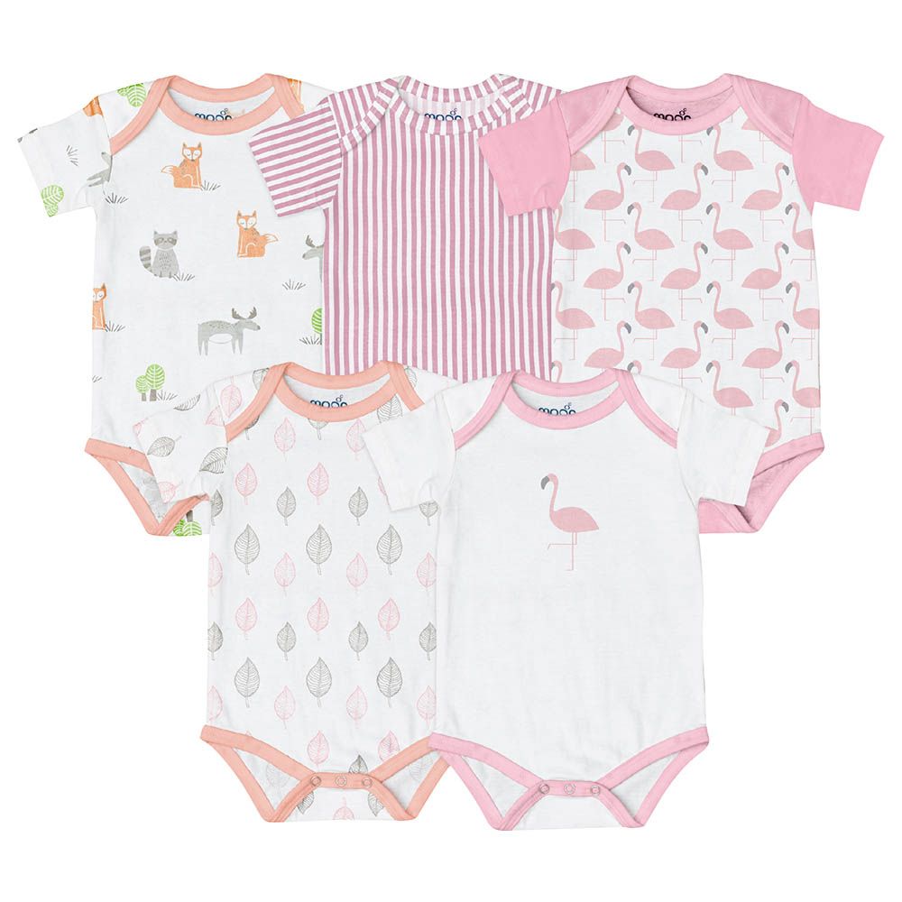 Moon - 5pc-Set - Organic Baby Bodysuit - Pink/White