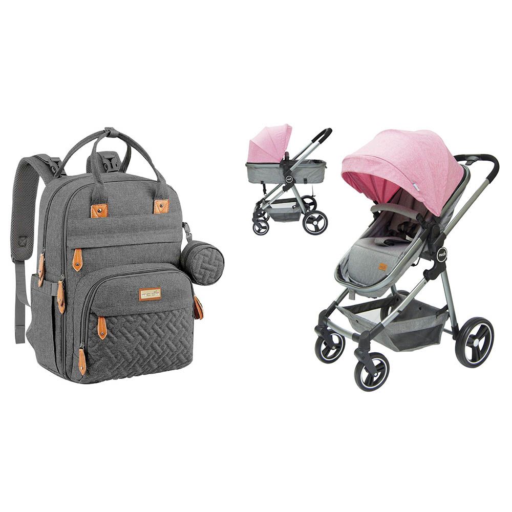 Moon - Pro 2-in-1 Stroller - Pink + KaryMe Diaper Bag - Grey - Color May Vary