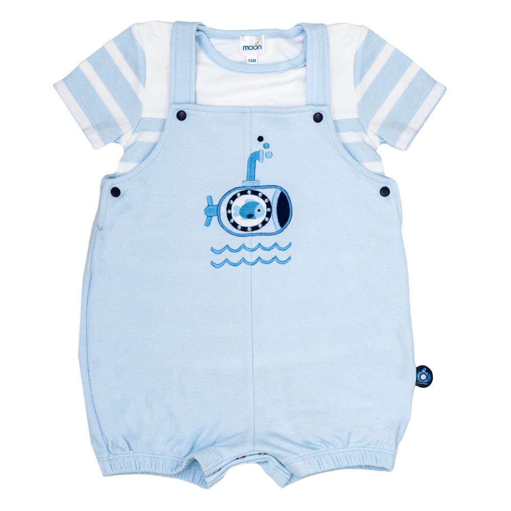 Moon - 2pc-Set - Cotton T-Shirt & Dungaree - Submarine