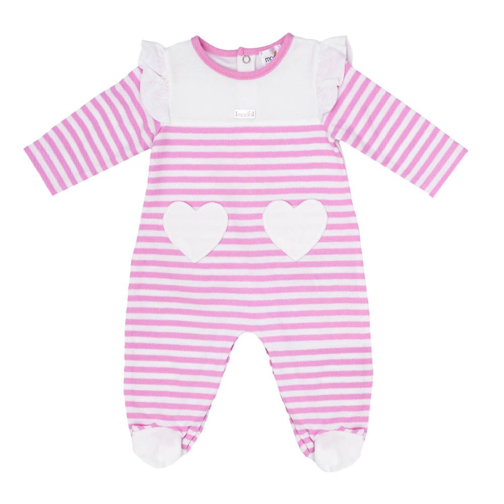 Moon - 100% Cotton Sleepsuit - Pink Stripes