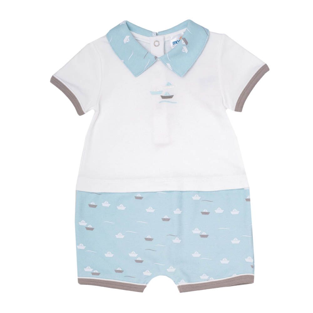 Moon - 100% Cotton Romper W/Collar - Little Boat