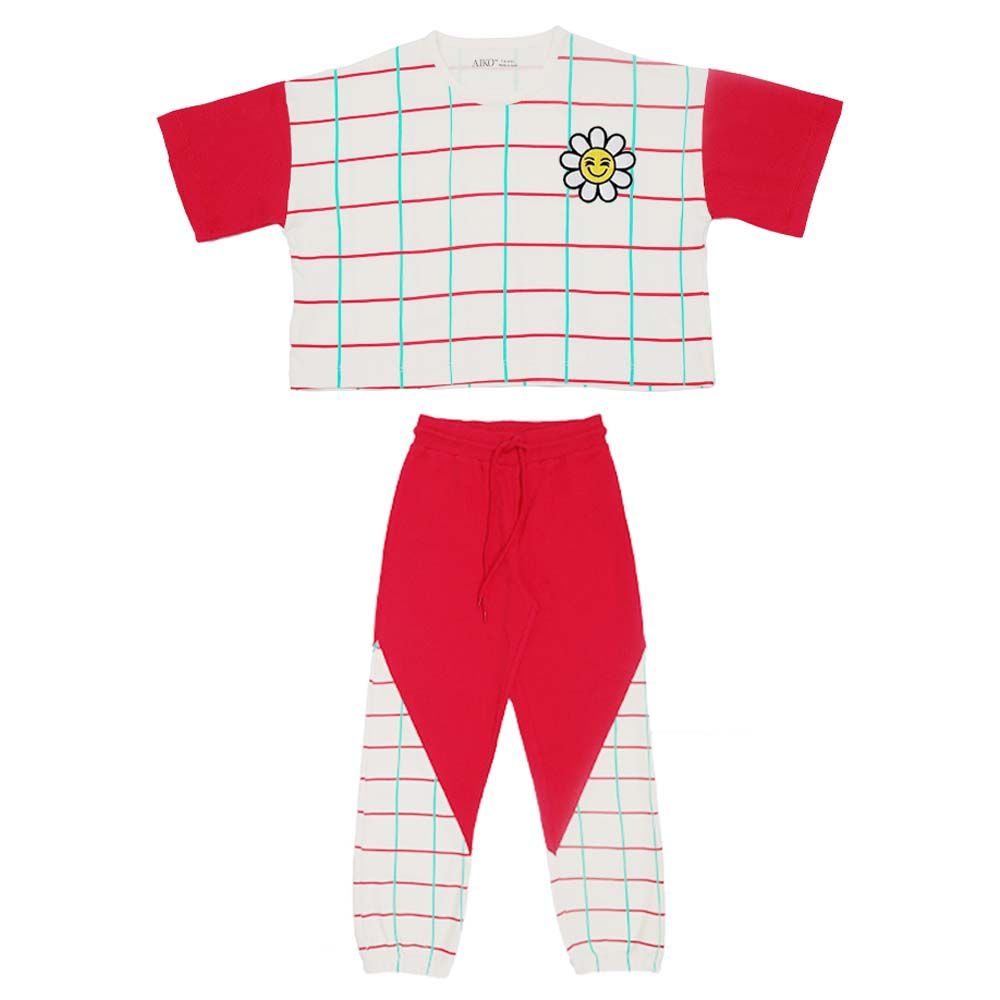 Aiko - 2pc-Set - Kids Crop Top & Joggers - Red