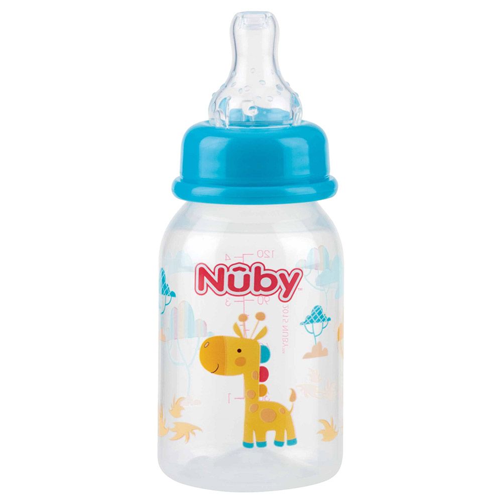 Nuby - Standard Neck Giraffe Printed Bottle - 120ml - Blue