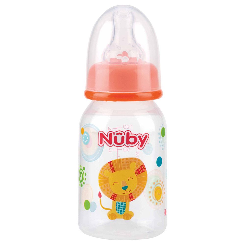 Nuby - Standard Neck Lion Printed Bottle - 120ml - Orange