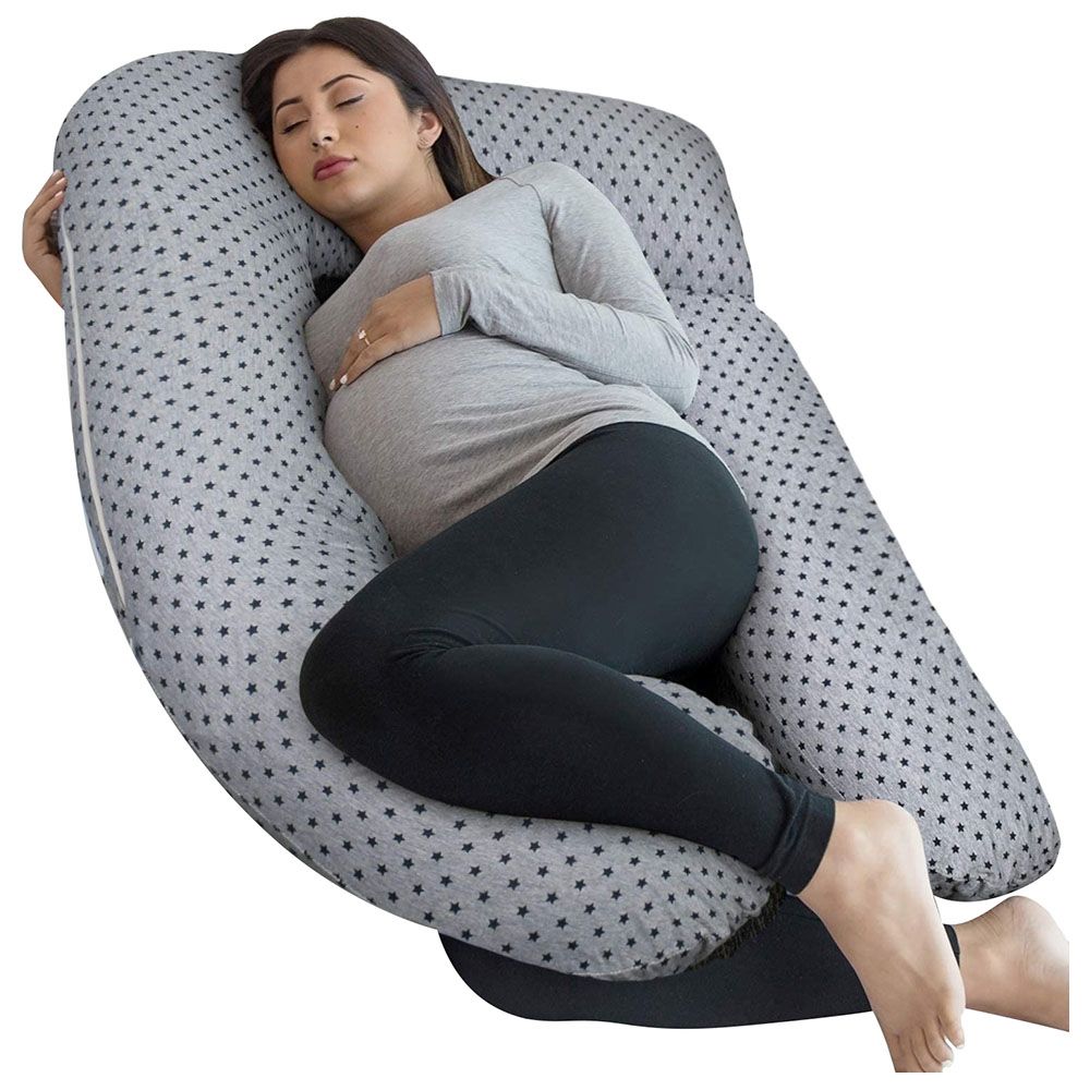 PharMeDoc - U-Shape Maternity Pillow w/ Detachable Extension Jersey – Grey, Stars