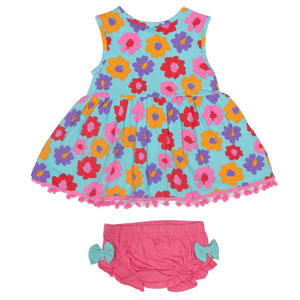 Aiko - Infants Floral Print Dress W/Bloomer - Blue